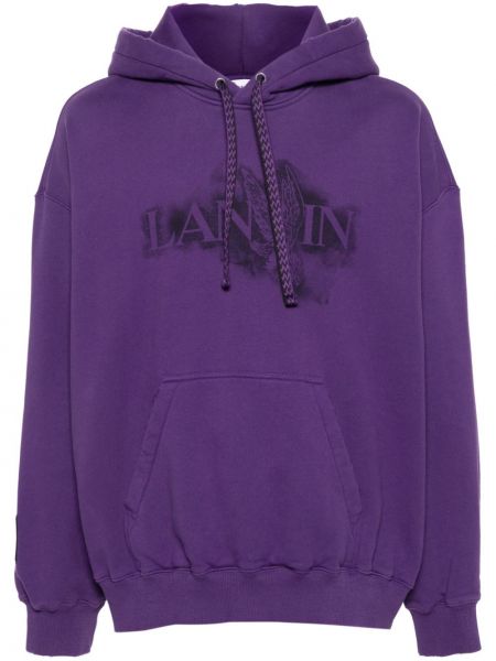Raštuotas medvilninis džemperis su gobtuvu Lanvin violetinė