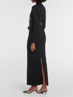 Kožené dlouhé šaty jersey Alaã¯a černé