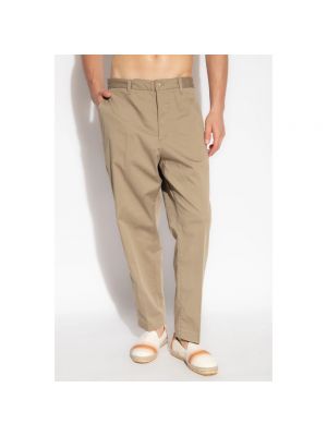 Pantalones chinos con cremallera de algodón con bolsillos Lacoste beige