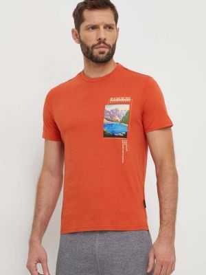 Памучна тениска с дълъг ръкав с принт Napapijri оранжево