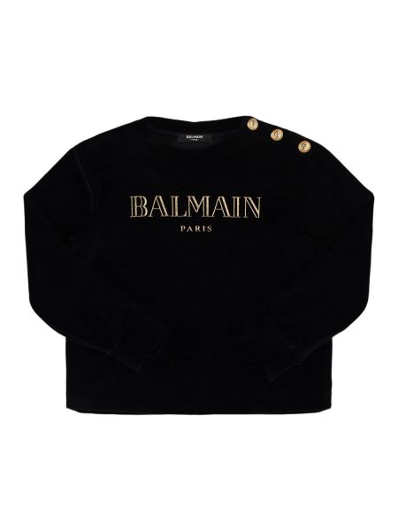 Crewneck sweatshirt i sammet i bomull för tjejer Balmain svart