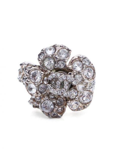 Prsten s cvjetnim printom Chanel Pre-owned srebrena
