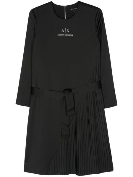 Плисирана миди рокля бродирана Armani Exchange черно