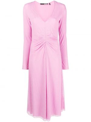 Μίντι φόρεμα με λαιμόκοψη v Rotate ροζ