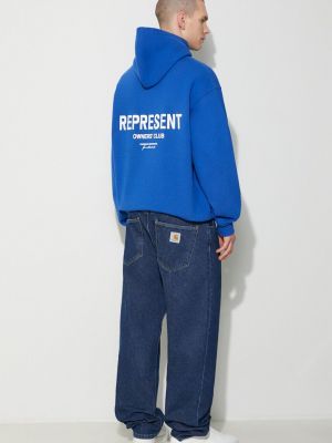 Pamučna hoodie s kapuljačom Represent plava