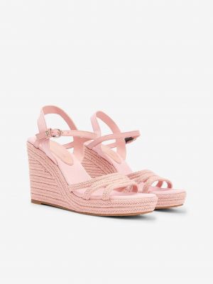 Sandale din piele cu pană Tommy Hilfiger roz