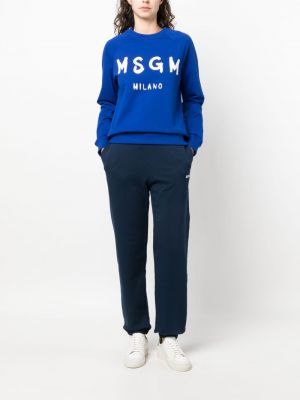 Spodnie sportowe bawełniane z nadrukiem Msgm niebieskie