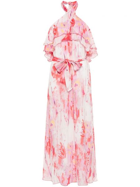 Růžové dlouhé šaty s potiskem s abstraktním vzorem Msgm