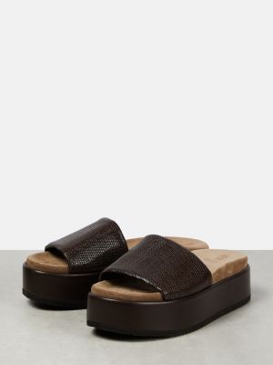 Sandale din piele cu platformă Brunello Cucinelli maro