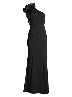 Платье с рюшами Aidan Mattox черное