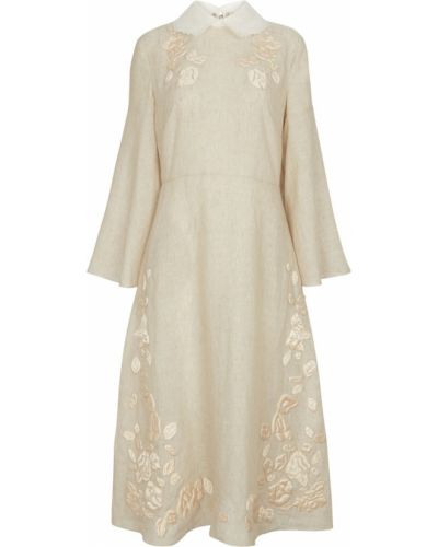 Льняное платье миди с вышивкой Fendi
