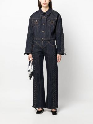 Kurtka jeansowa sznurowana koronkowa Jean Paul Gaultier niebieska