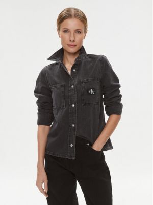 Slim fit priliehavá rifľová košeľa Calvin Klein Jeans čierna