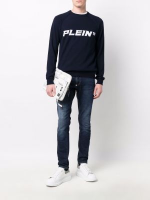 Sweter z nadrukiem Philipp Plein niebieski