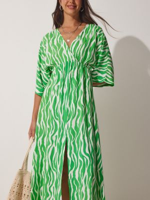 Μάξι φόρεμα από βισκόζη με λαιμόκοψη v Happiness İstanbul πράσινο