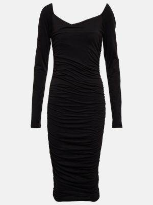Džerzej bavlnené zamatové midi šaty Velvet čierna