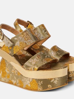 Květinové sandály na platformě Dries Van Noten zlaté