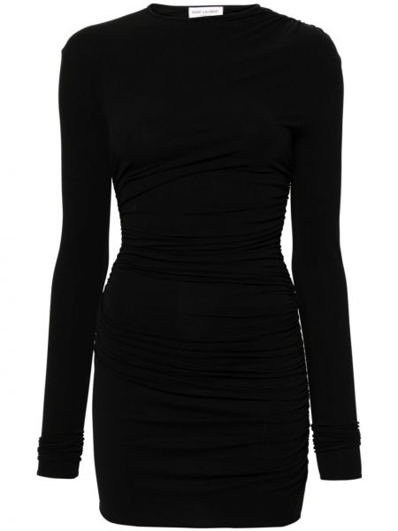 Koktejl obleka z okroglim izrezom Saint Laurent črna