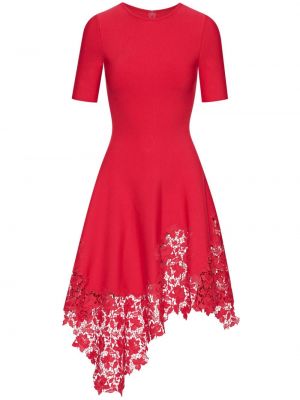 Dzianinowa sukienka koktajlowa koronkowa Oscar De La Renta różowa