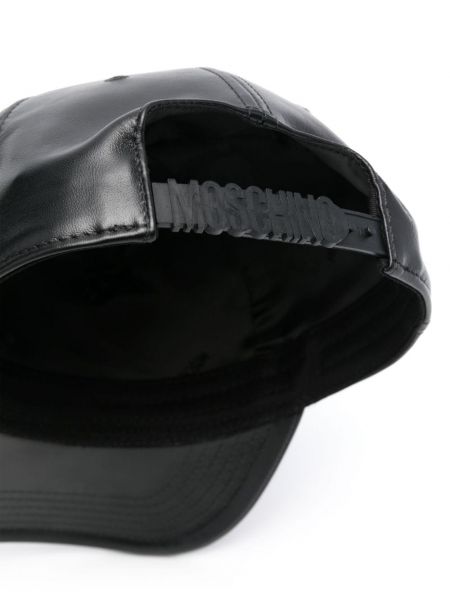 Iš natūralios odos siuvinėtas kepurė su snapeliu Moschino juoda