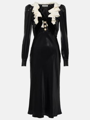 Žametna midi obleka iz rebrastega žameta Alessandra Rich črna