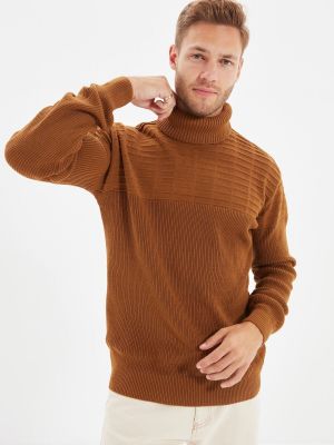 Slim fit džemperis ar augstu apkakli Trendyol brūns
