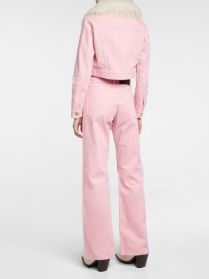 Τζιν μπουφάν με γούνα Ami Paris ροζ