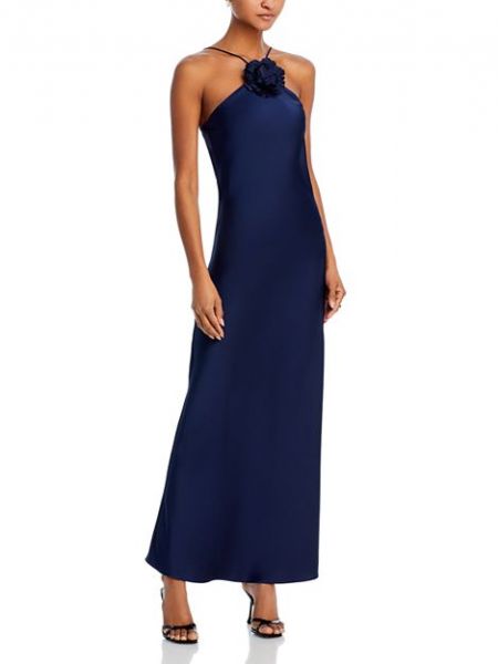 Атласное длинное платье в цветочек с аппликацией Moon River синее
