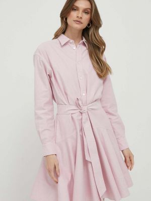 Sukienka midi bawełniana Polo Ralph Lauren różowa