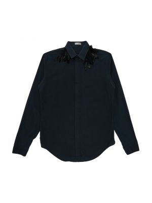 Рубашка на пуговицах с воротником из перьев Dior Homme, темно-синяя