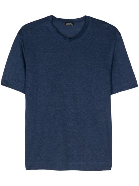Lanena majica s okruglim izrezom Zegna plava