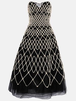Czarna sukienka z perełkami Carolina Herrera