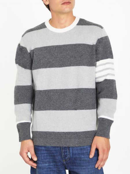 Шерстяной свитер в полоску Thom Browne серый