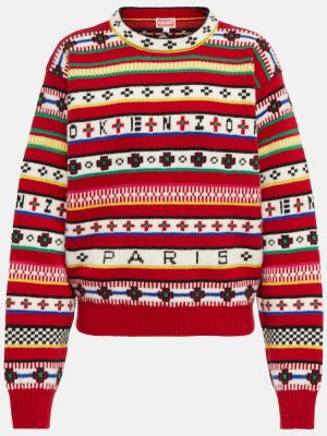 Памучен вълнен пуловер на райета Kenzo