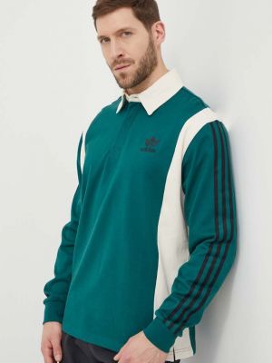 Bavlněné tričko s dlouhým rukávem s dlouhými rukávy Adidas Originals zelené