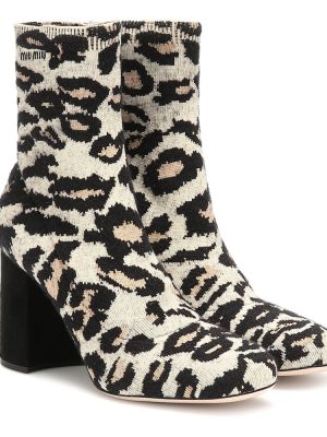 Jacquard ankle boots mit print mit leopardenmuster Miu Miu beige