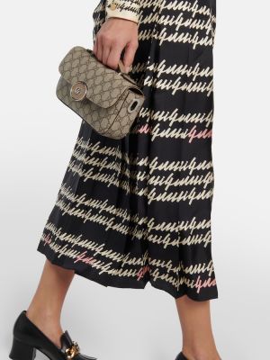 Plisované hedvábné midi sukně s potiskem Gucci černé