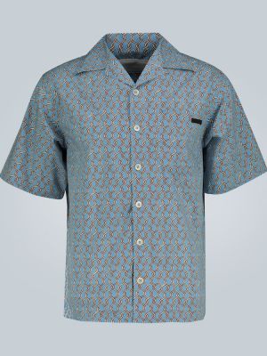 Bavlněná košile s potiskem Prada modrá