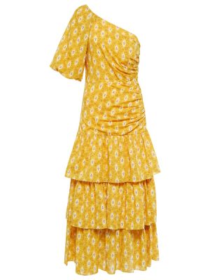 Jedwabna sukienka długa bawełniana w kwiatki Veronica Beard żółta