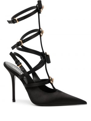 Сатенени полуотворени обувки Versace черно