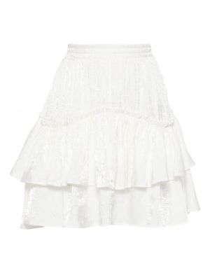 Welurowa mini spódniczka z falbankami Tout A Coup biała
