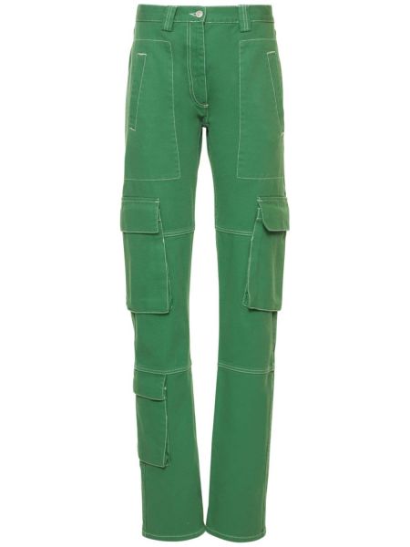 Pantaloni cu picior drept din bumbac cu buzunare Msgm verde