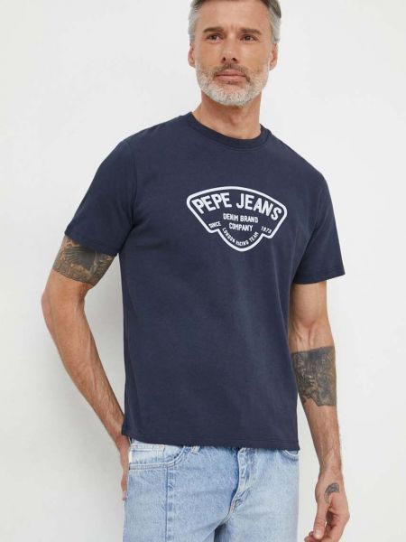 Bombažna majica Pepe Jeans modra