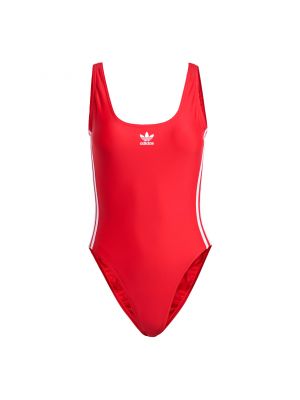 Dryžuotas vientisas maudymosi kostiumėlis slim fit Adidas raudona