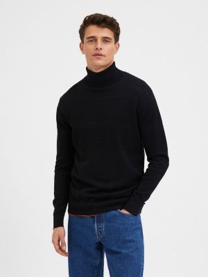 Jersey cuello alto de algodón con cuello alto de tela jersey Selected negro