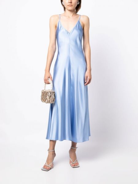 Jedwabna sukienka długa z dekoltem w serek Voz niebieska