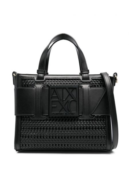 Pletena nakupovalna torba Armani Exchange črna