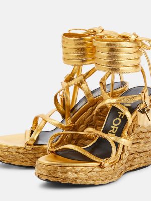 Kožené sandále na kline Tom Ford zlatá