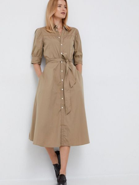 Polo Ralph Lauren pamut ruha bézs, midi, harang alakú