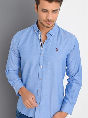 Długa koszula bawełniane z długim rękawem Dewberry - niebieski